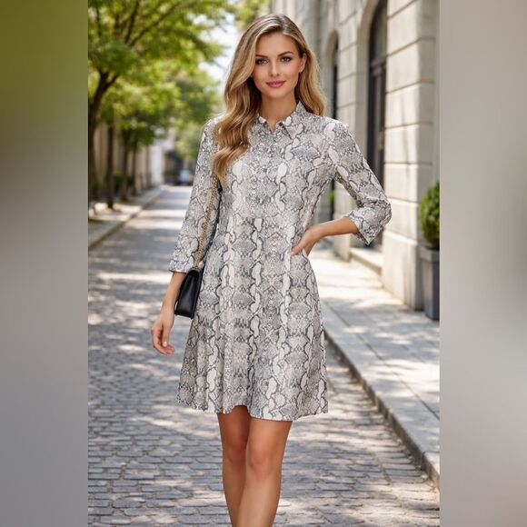 Zara Dresses & Skirts - Zara Black and Gray Snake Print Long Sleeve Dress S